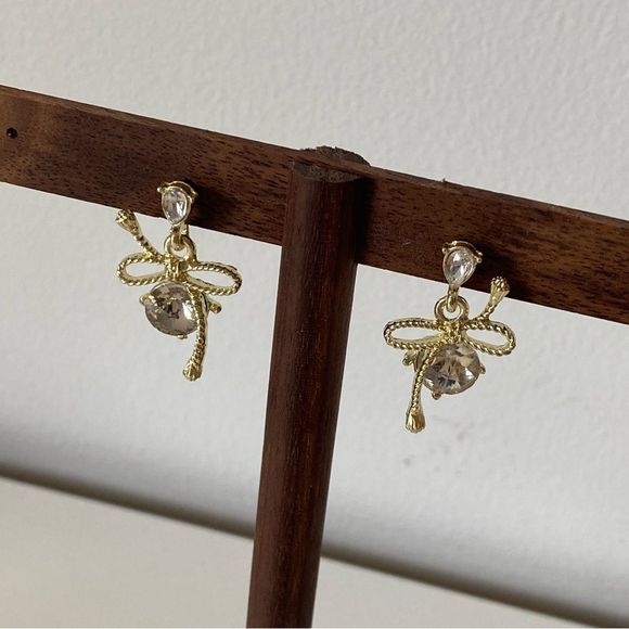 3/$20 Gold Rhinestone Bow Earrings - Picture 2 of 6